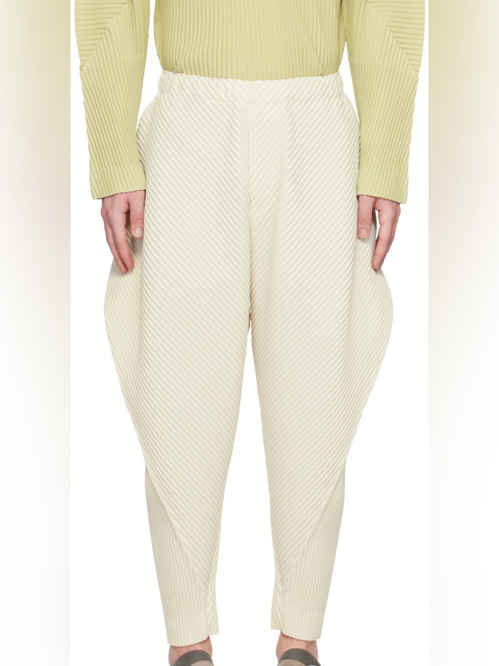 Issey Miyake Cream Pleated Wide-Leg Pants